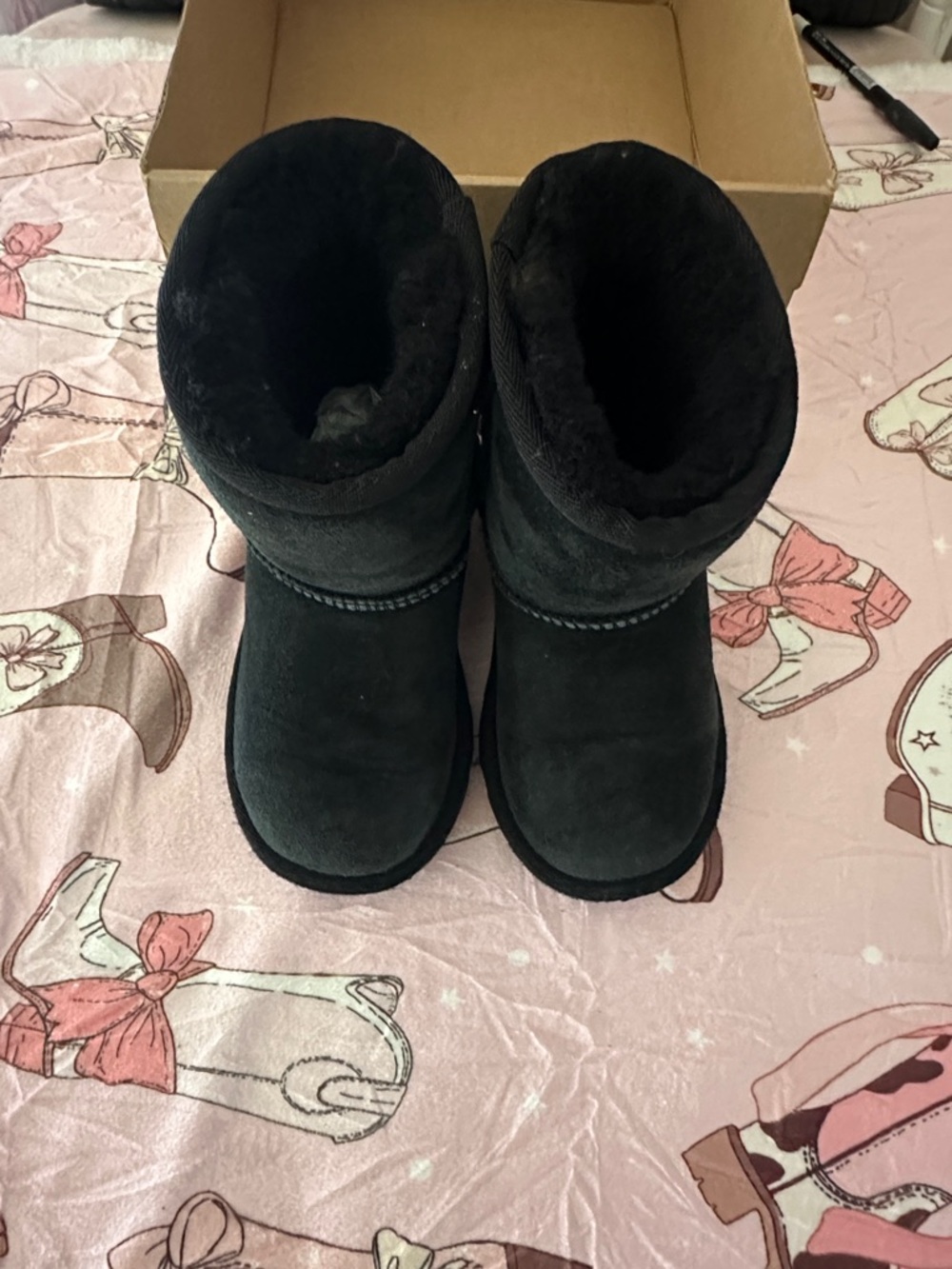 UGG Kids Black Short Sheepskin Boots